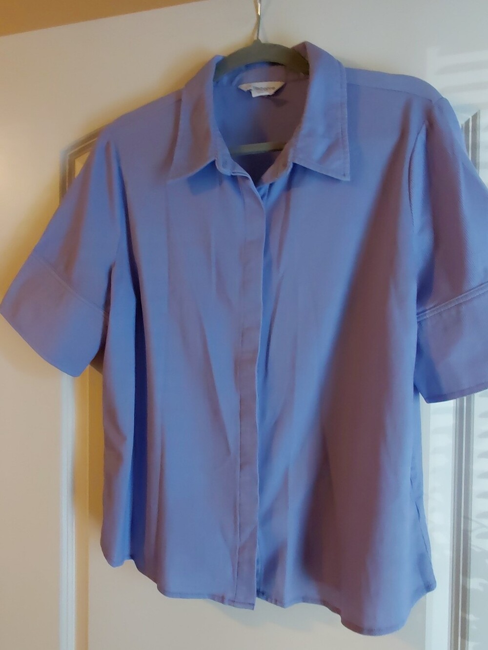 Purple Button Down Short Sleeve Ribbed Professional Business Casual Xl